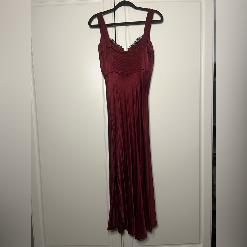ASTR Wine Satin Corset Midi Dress with Lace Bust - Picture 13 of 15